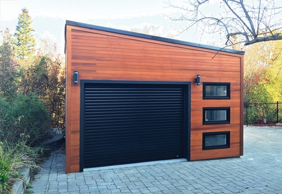 Backyard Man Cave Inspiration - Clear Cedar Modern Garage One Door  - Prefab kit