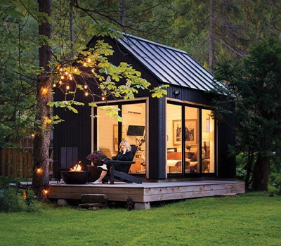 Outside View of a Backyard Man Cave - Mini Oban Design Prefab Kit