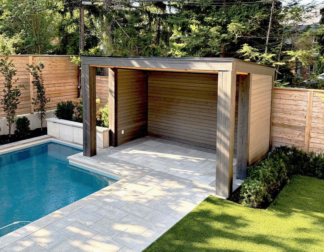 Front View of a 10' x 15' Poolside Pavilion - Eden Design 