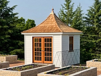 Front view of a backyard 10' x 10' Melbourne Garden Shed