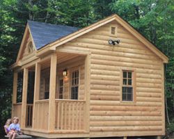 Cedar Log Cabin Siding on a Cabin or Bunkie Prefab Kit