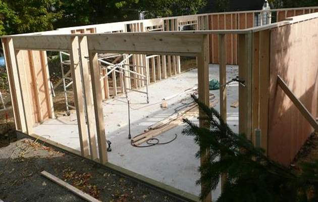 Alpine cedar garage wall framing