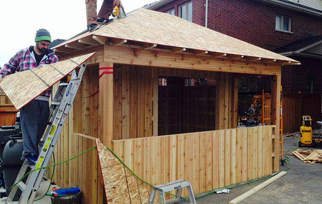 Barside pool cabana roof and siding