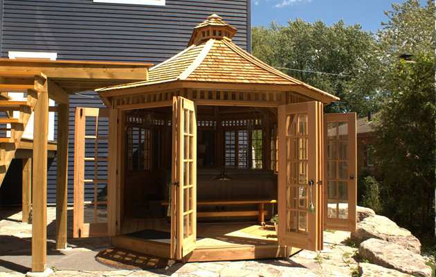 Champlain patio gazebo with French doors and windows